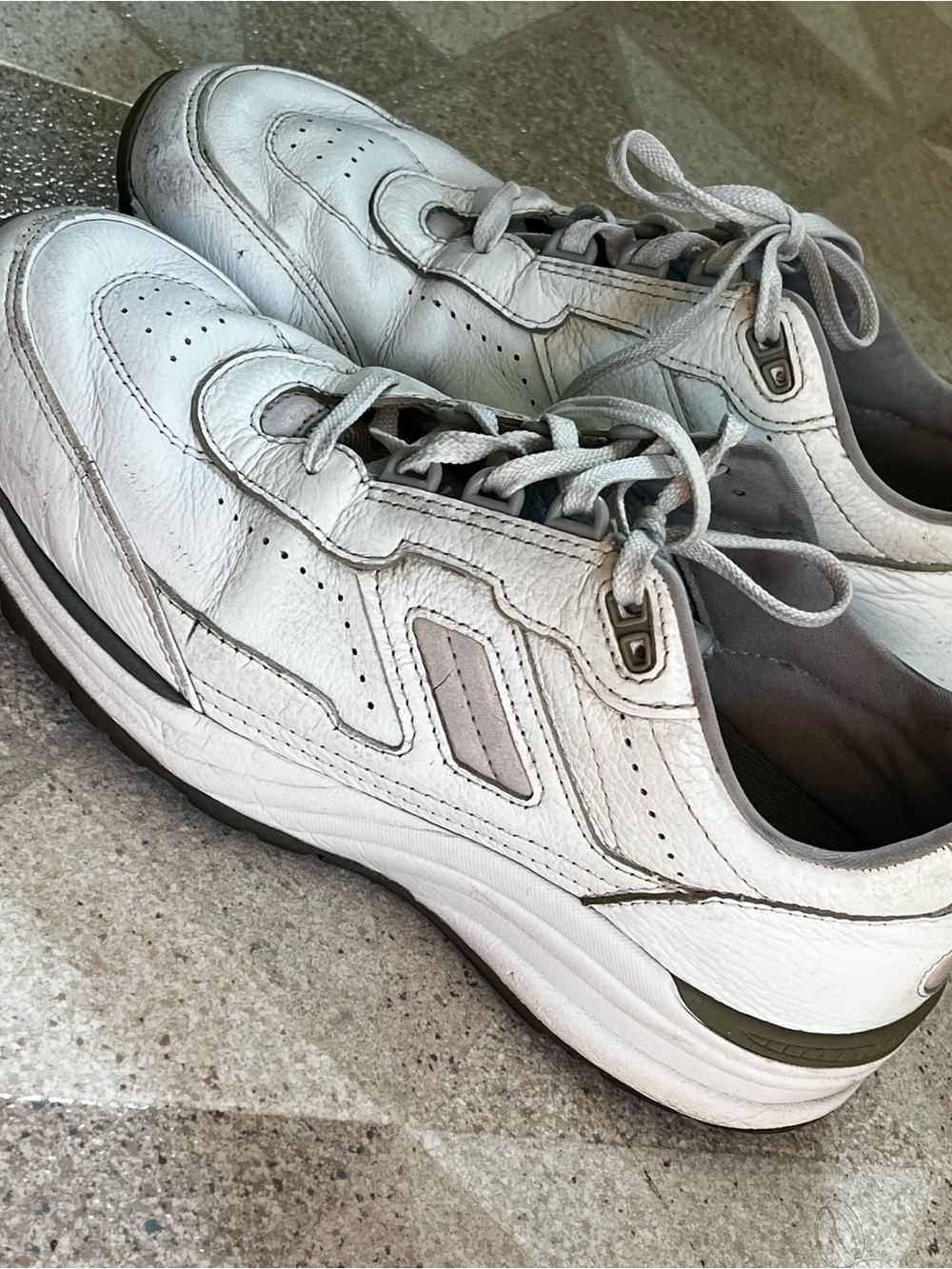 SAS Men's White Leather Athletic Sneakers with Gray Reflective Accent. Lace Up